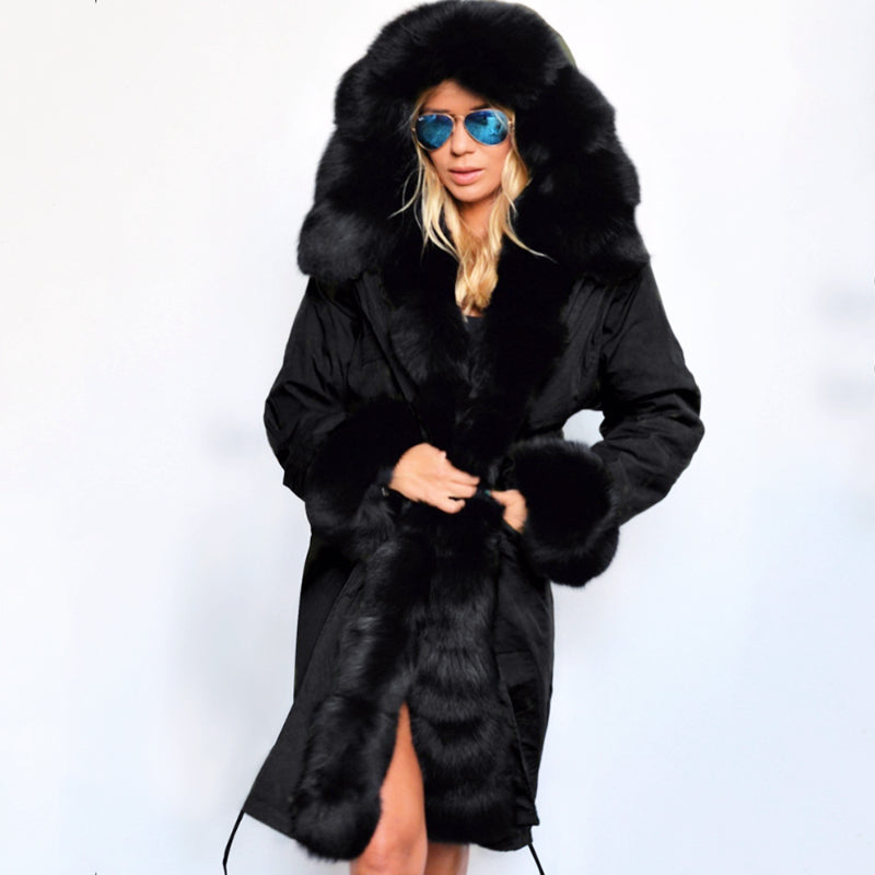 Womens Parka Jacket with Fur Collar Heavyweight Performace Parka in Black