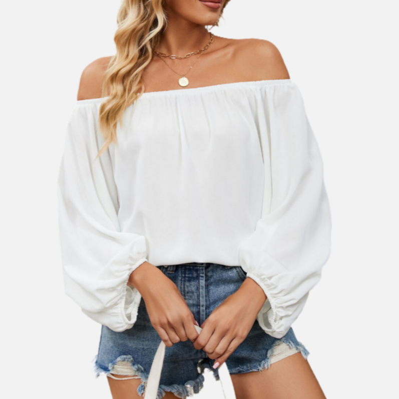 White Off Shoulder Blouse Chiffon